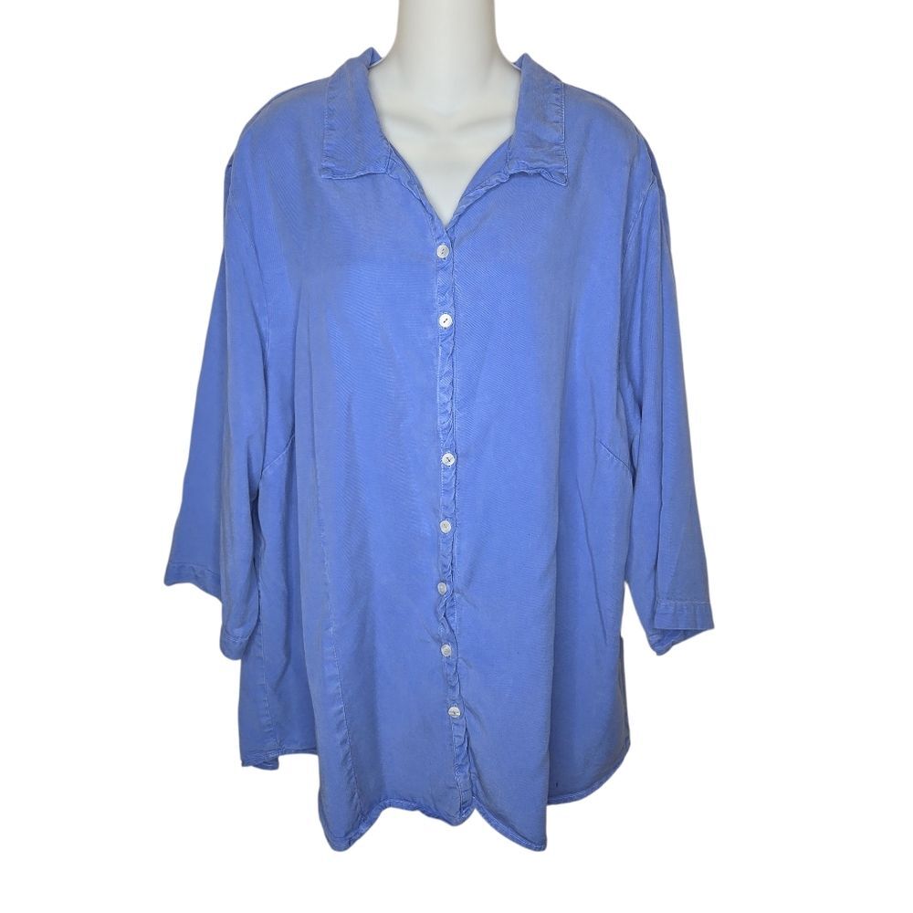 Fresh Produce Tencel Women's Periwinkle Button-Up Top Blouse 2X
